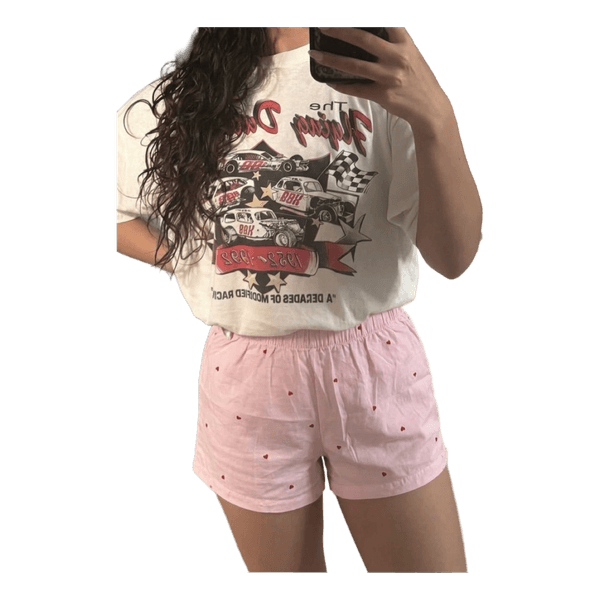 Pink heart print sleeping shorts