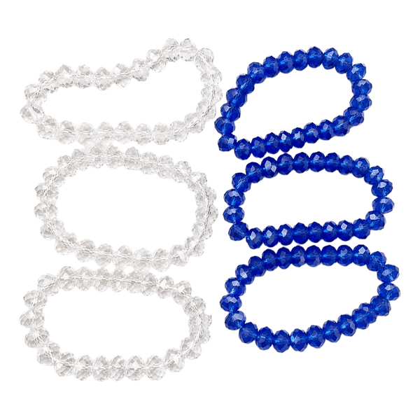 6 Faceted Bead Bracelets – Blue & Clear – 14x10mm