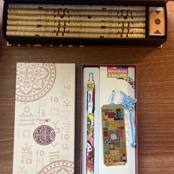  ballpen and bookmark set & pencil and eraser box