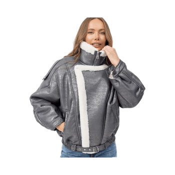 Grey faux fur bomber jacket