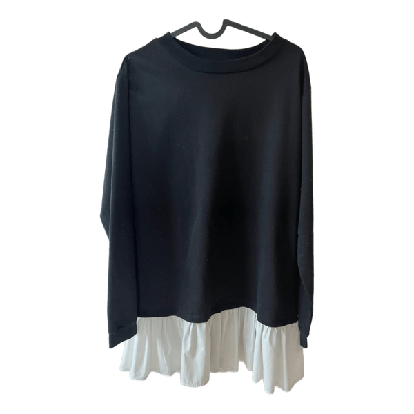 Sort sweater kjole med flæsekant
