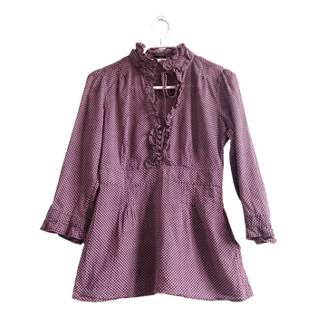 J.Crew Babydoll Blouse Purple Geometric Print Ruffle Tie Neck Peplum Cotton XS
