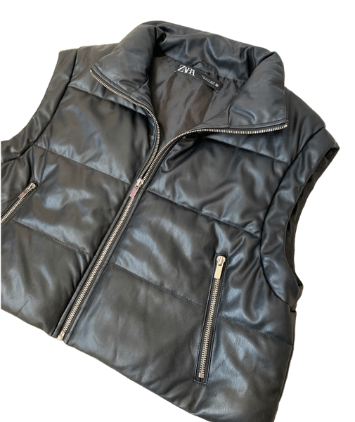 Black faux leather puffer vest