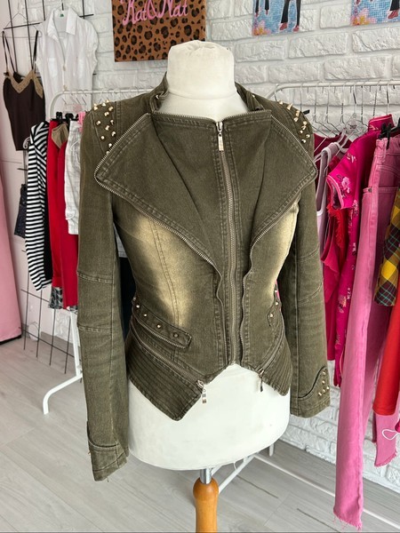 olive studded denim jacket