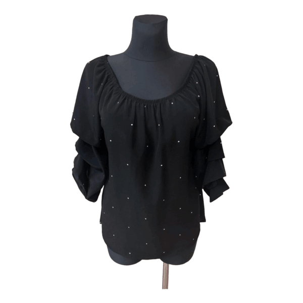 Black ruffle sleeve blouse