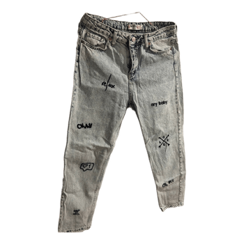 Grey embroidered denim jeans