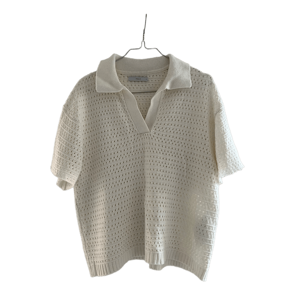 Hvid strikket poloshirt