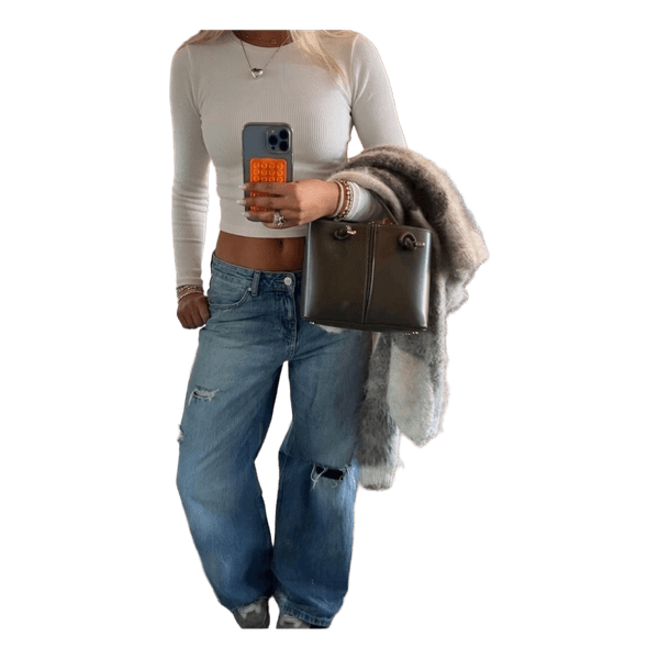 Hvid langærmet crop top