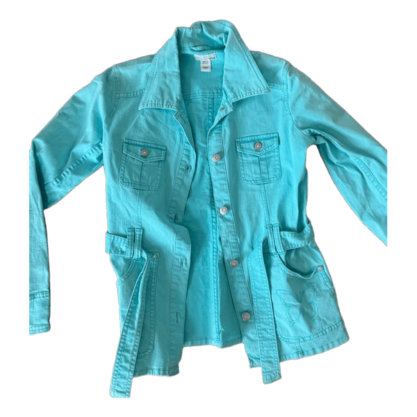 Turquoise belted shirt jacket