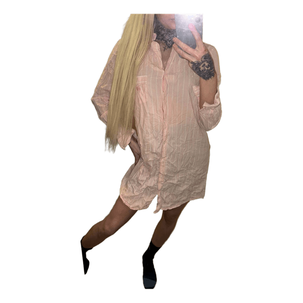 Pink striped shirt dress