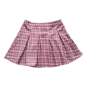 Pink plaid pleated skirt