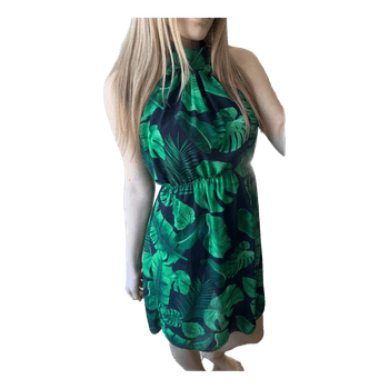 Green leaf print dress
