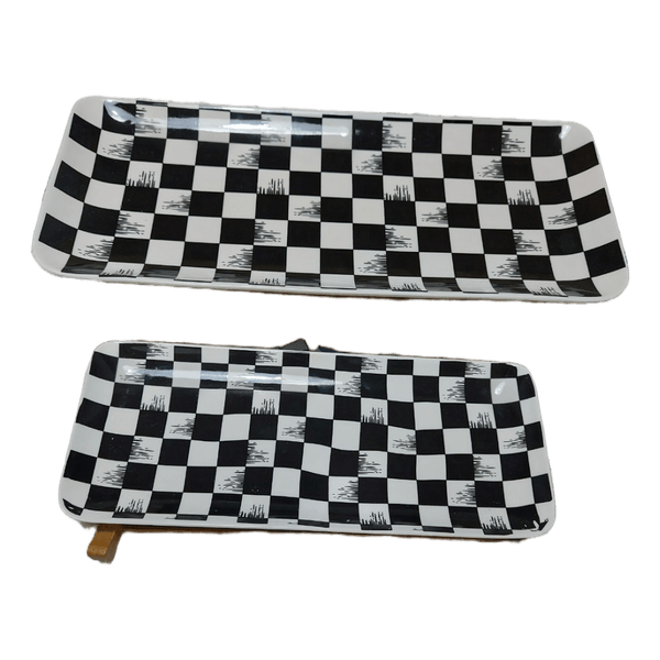 Beautiful 2 ceramic serving dishes with wooden stand