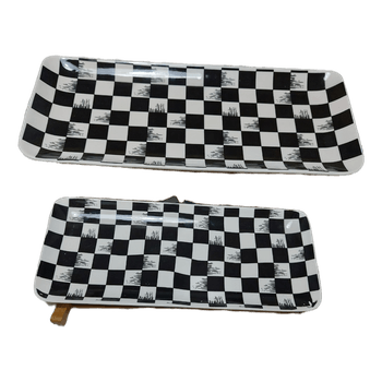 Beautiful 2 ceramic serving dishes with wooden stand
