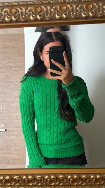Green cable knit sweater