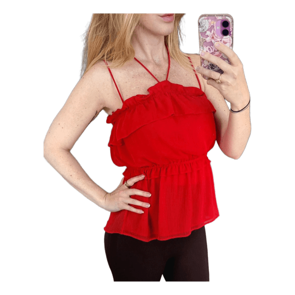 Fin rød stroptop med peplum effekt str S fra H&M