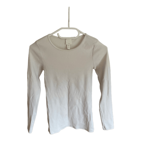 White ribbed long-sleeve top