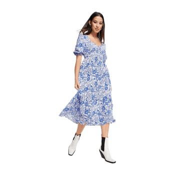 Tiered shirring midi dress