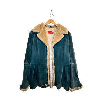 Finnish vintage deep turquoise seude jacket with embroidery details