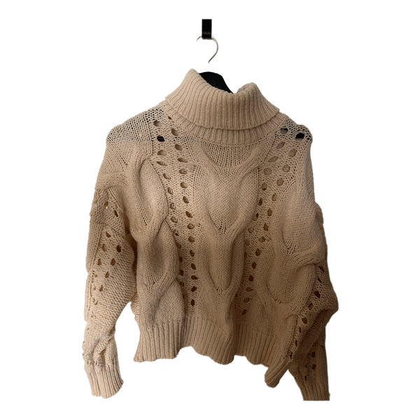 Beige kabelstrikket rullekravetrøje