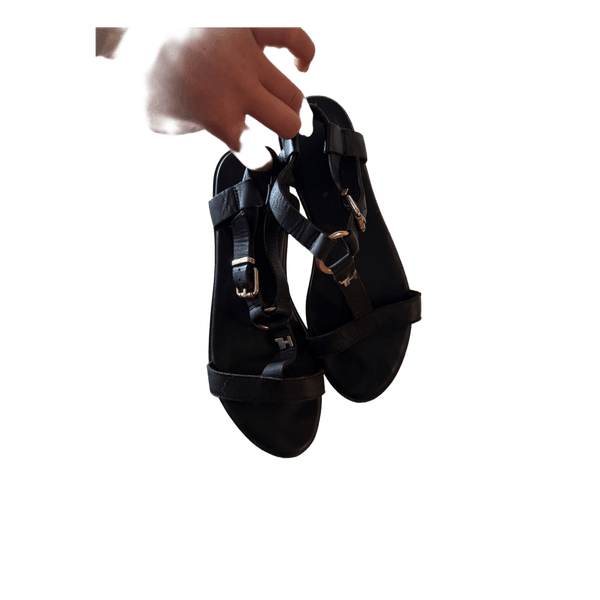 Black leather sandals