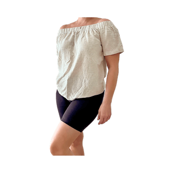 beige off-shoulder paita