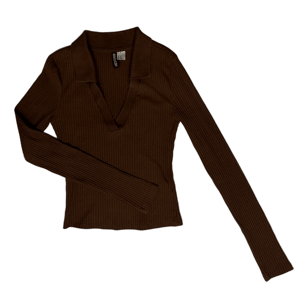 Brown ribbed polo top