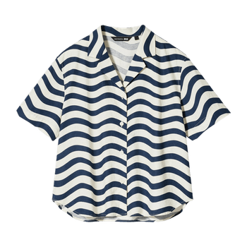 Linen blend open collar shirt