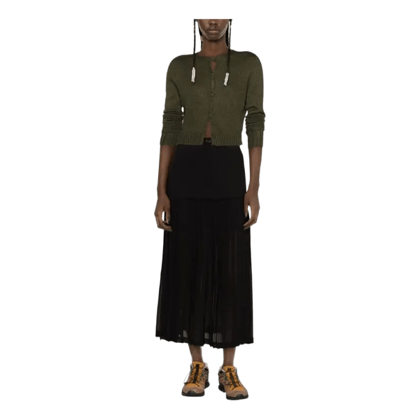 Sandro Pleated Semi Sheer Midi Skirt Black Size 40 High Waist Designer Skirt