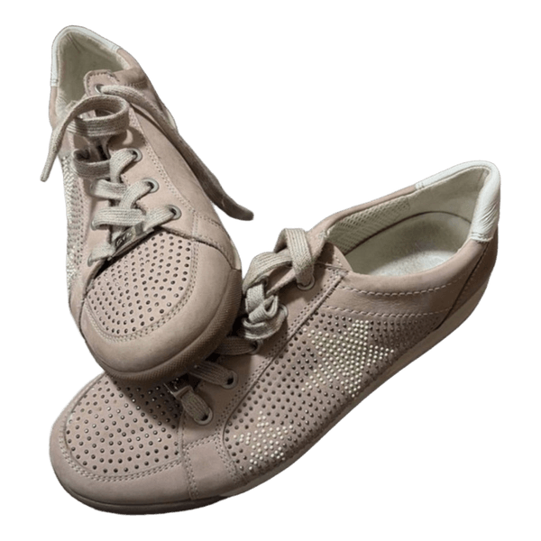 Beige studded lace-up sneakers