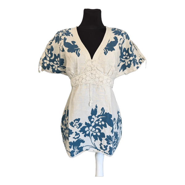 Blue and white linen blouse