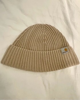 Beige Carhartt ribbed knit beanie