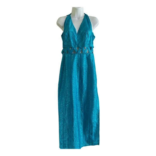 Blue metallic dress set handmade by designer