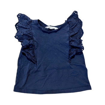 Navy ruffle sleeve top