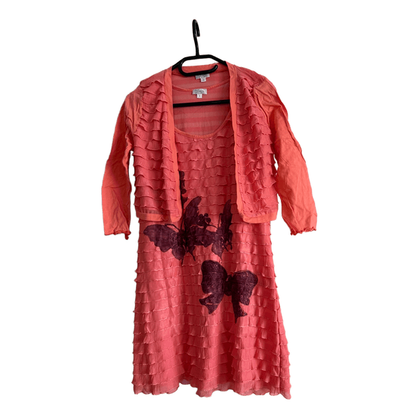 Coral dress and cardigan