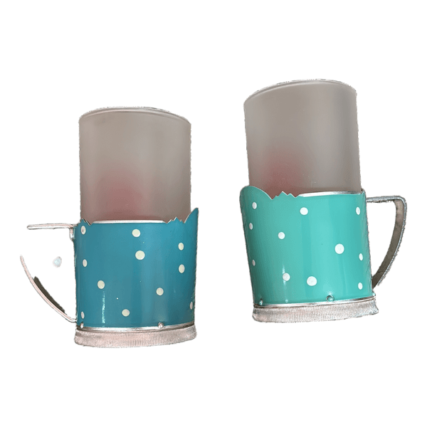 Teal polka dot mugs