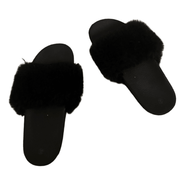 brown faux fur slides