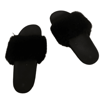 brown faux fur slides