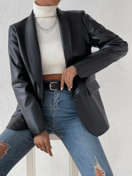 Shawl collar PU blazer