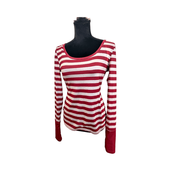 Red and white striped long-sleeved top