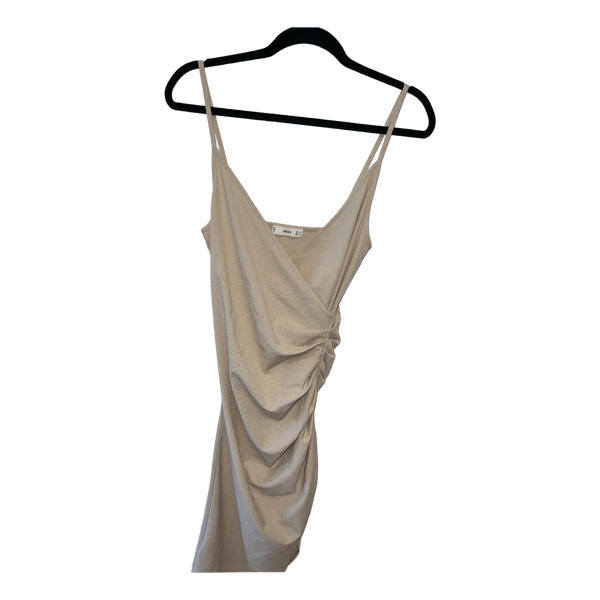 Beige ruched midi dress
