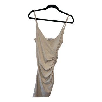 Beige ruched midi dress