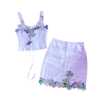 Pink linen corset top and skirt set