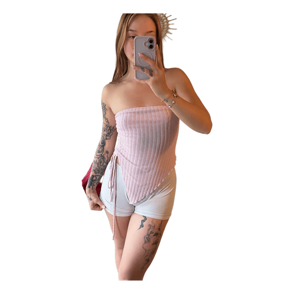 Pink ribbed strapless top