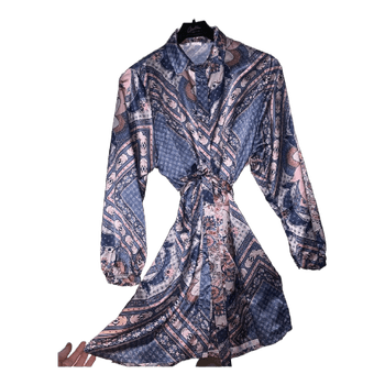 Patterned satin shirt dress