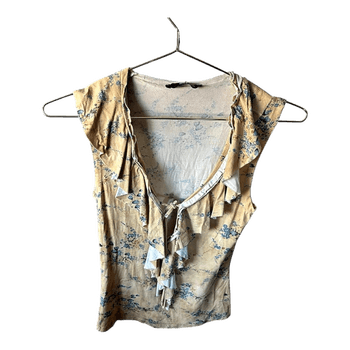 Beige floral stretch ruffle top