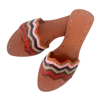 Cafe Noir Pearl Embellished Slip-on Leather Sandals