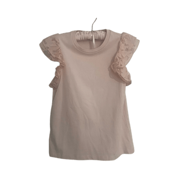 Vaaleanpunainen frillihihainen paita