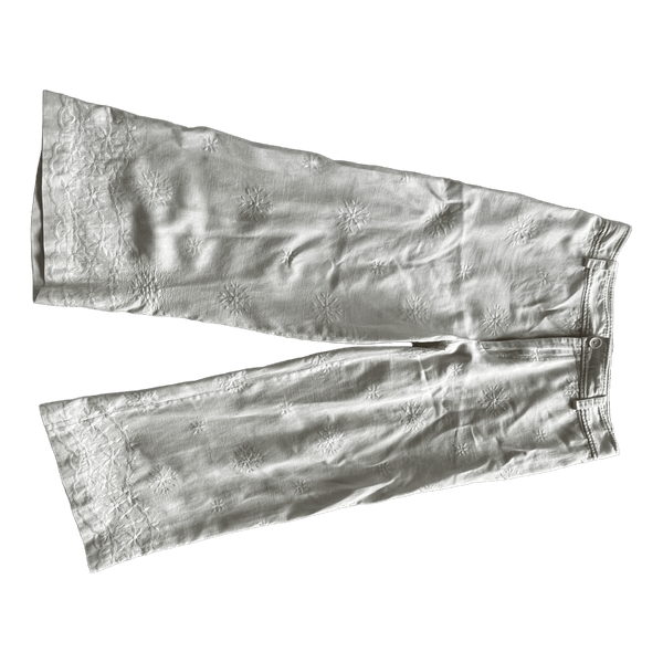 White embroidered wide trousers