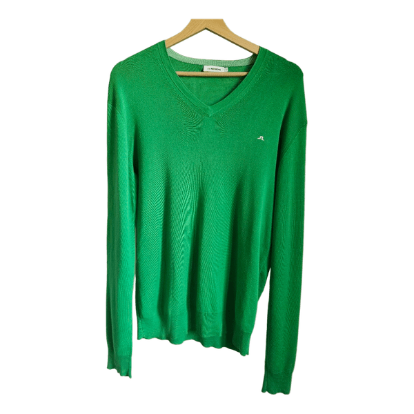 Green v-neck sweaterJ.Lindeberg Melvin V-Neck Fine Cotton Sweater Green Men L 100% Cotton